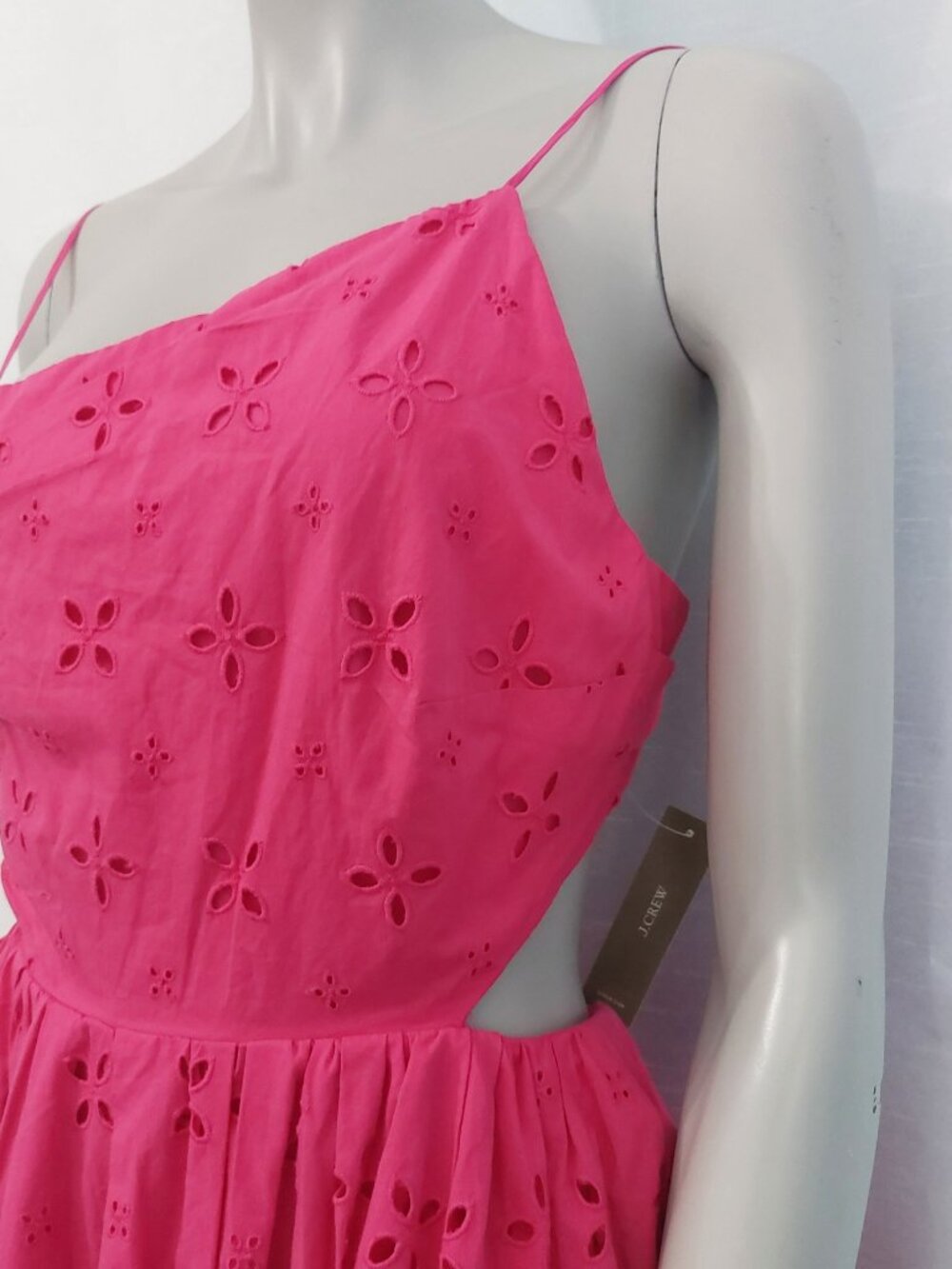 NEW J CREW Pink Eyelet Midi Dress 2 String Tie Open Back Full Skirt Sleeveless - Picture 7 of 15
